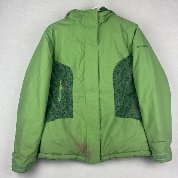Columbia Reversible Jacket Youth Girls 14/16 Green Hooded Pockets Logo Winter - Picture 7 of 16